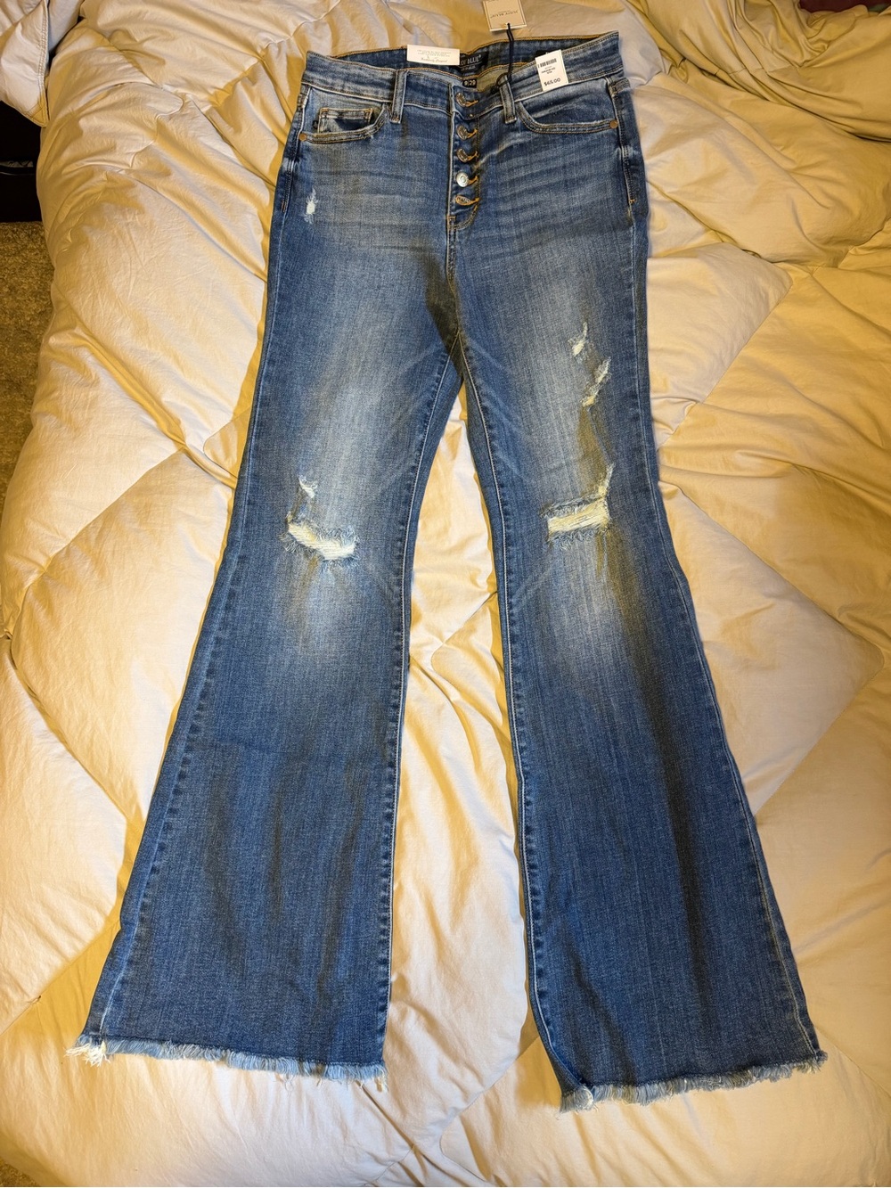 Judy Blue Medium Blue Distressed Flare Jeans